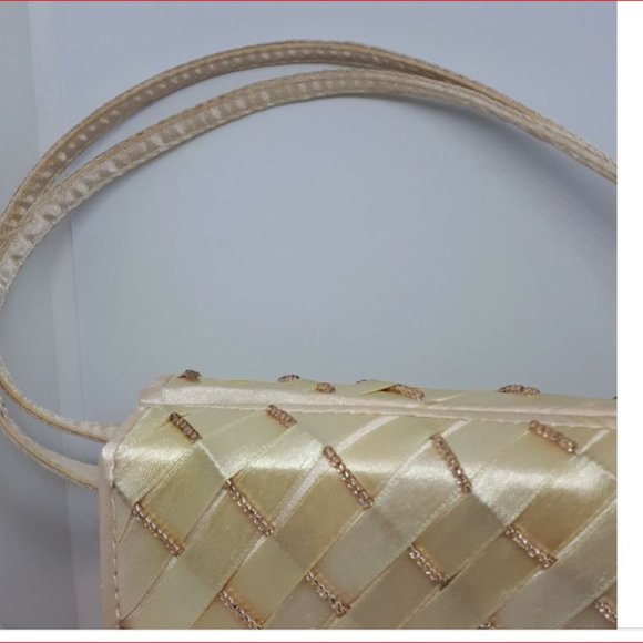 Vintage 1960s Roberto Vianni Designer Purse Gold Satin Ribbon Weave and Beads - Picture 7 of 12